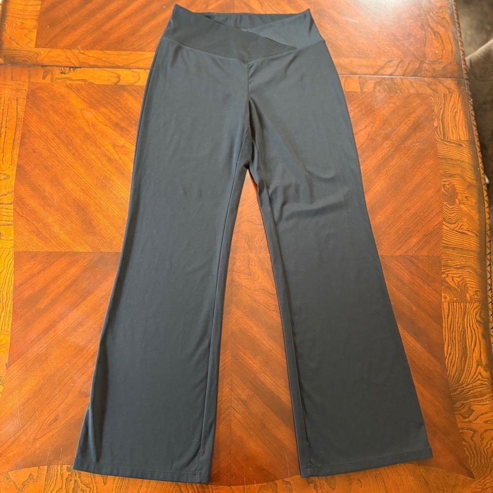 Ododos Flare Wide Leg Leggings Pants Cross Waist Large Black Yoga Activewear L